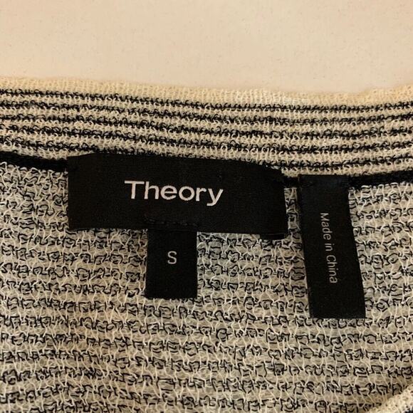 Theory Sweater Womens S Small White Black Oversized Striped Tweed Pullover - Picture 7 of 10